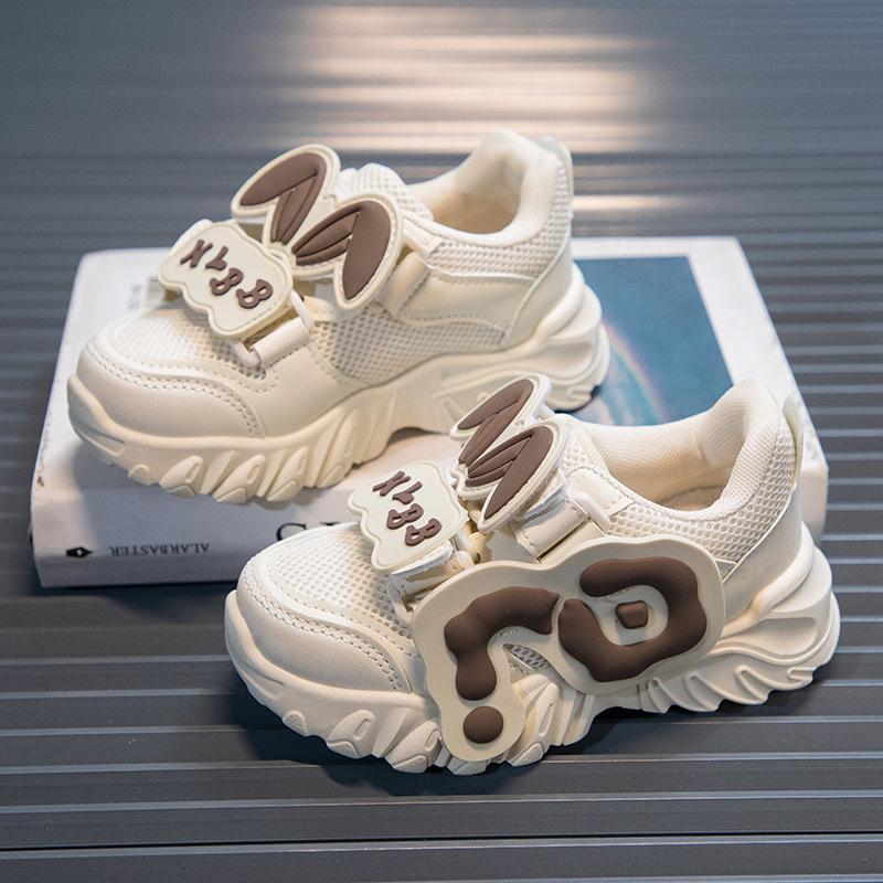 Girls Spring Autumn Breathable Mesh Dad Shoes Soft Sole Leather Casual Sneakers For Kids Comfortable Walking Trainers