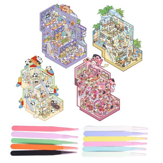 

2/4Pcs Cute 3D House Scene Stickers for DIY Fun Landscaping with Tweezers Great D
