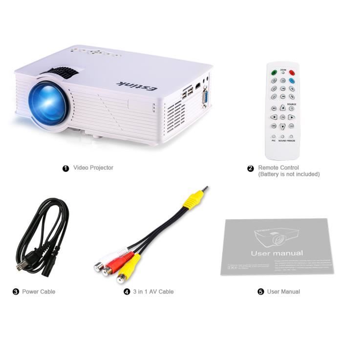 Eiffel Support de cinéma maison multimédia de mini VidéoProjecteur portatif à LED Carte de 800 x 480 TF blanc AV