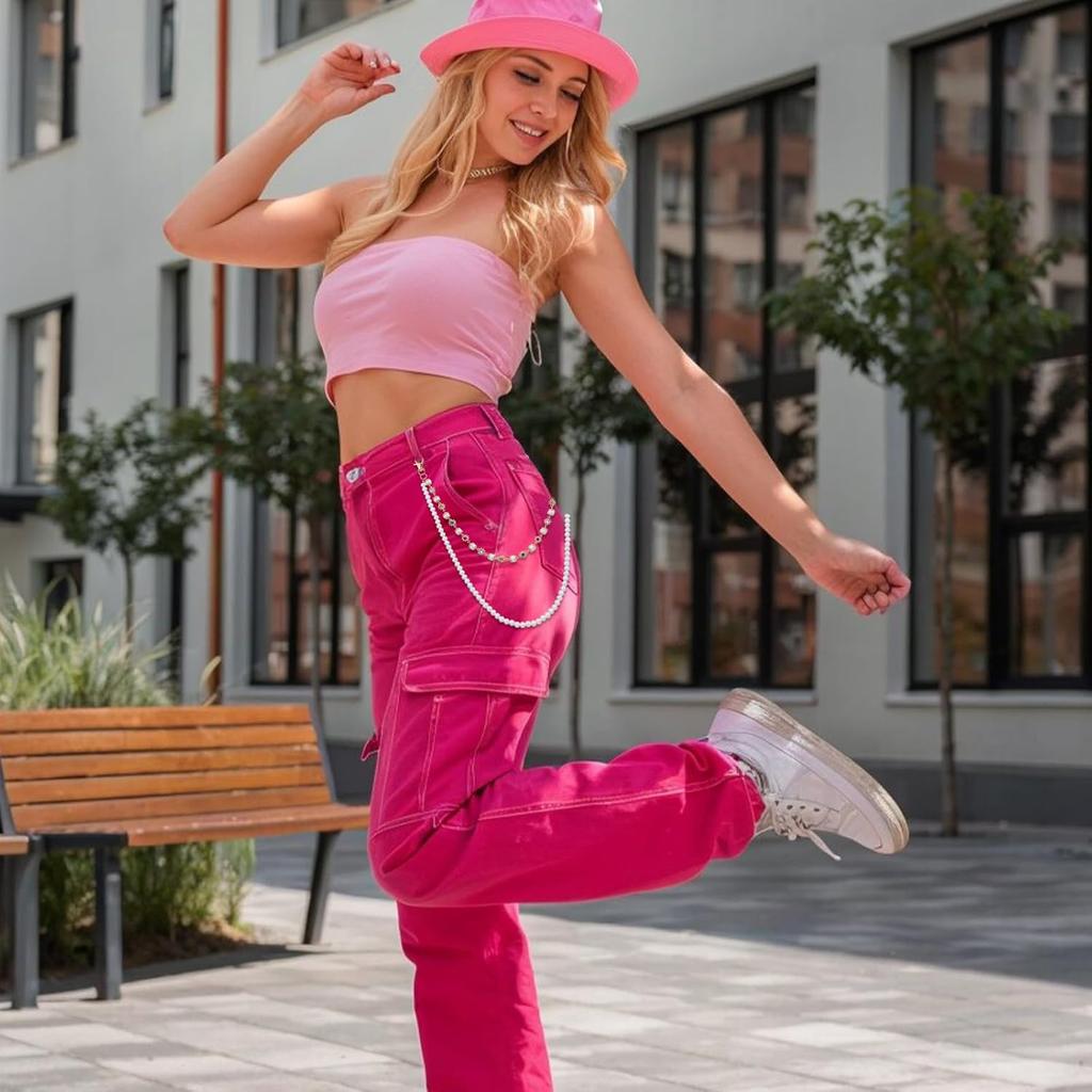 Layered Wallet Pants Chain for Men & Women, Exquisite Rhinestone Flower & Pearl Pocket Chain, Punk Fashion Streetwear Jeans Accessory, Trendy