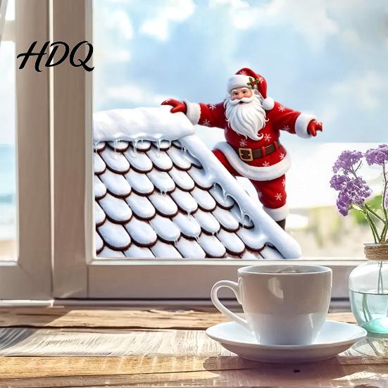Holiday Glass Stickers Christmas Climbing Santa Window Cling Roof Claus Static Seasonal Clings Decal Reusable Decorative Sticker for Party Decal
