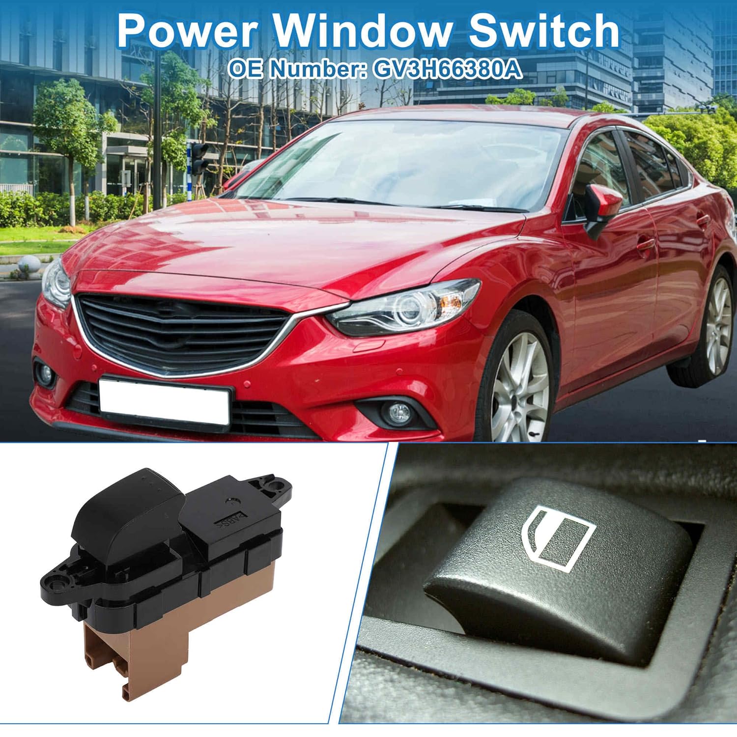 Power Window Switch No.GV3H66380A Rear Right Passenger Side Window Control Switch for Mazda 6 2006-2010 Black Brown