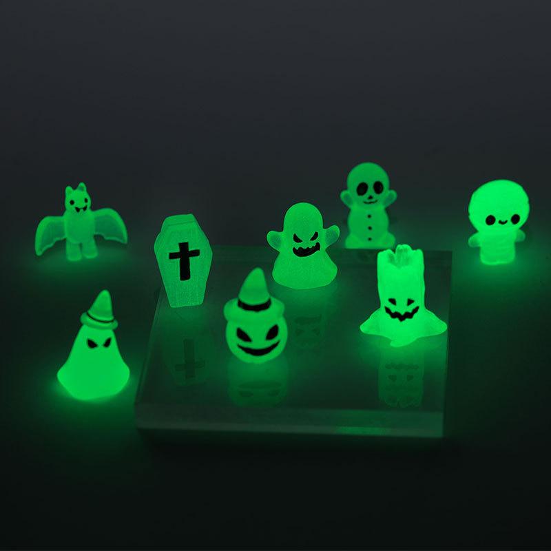 Decor Mini Luminous Ghost Ornament Halloween Decoration Coffin Pumpkin Bat Glowing Home Decoration Micro Miniature Decoration