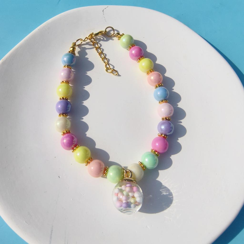 Colored Pet Pearl Collar Gold Bead Separated Handmade Dog Cat Collar Glass Ball Pendant