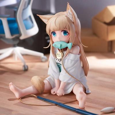 Eating Fish Soybean Powder Girl Sitting Posture Changeable Face Cute Figurine Decoration Toy Model