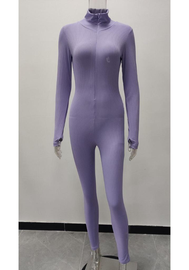 Damen Hochgeschlossener Bestickter Fitness-Jumpsuit - Stretch, Schlankmachend, Reißverschluss Design 2026