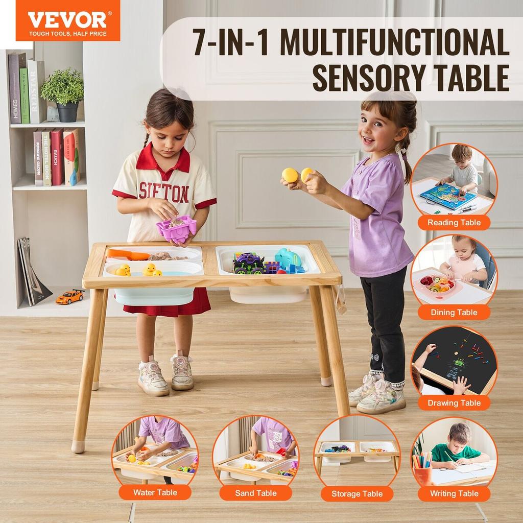 Kids Sensory Table Sand Water Play Table with 1 Paper Roll 3 Storage Bins