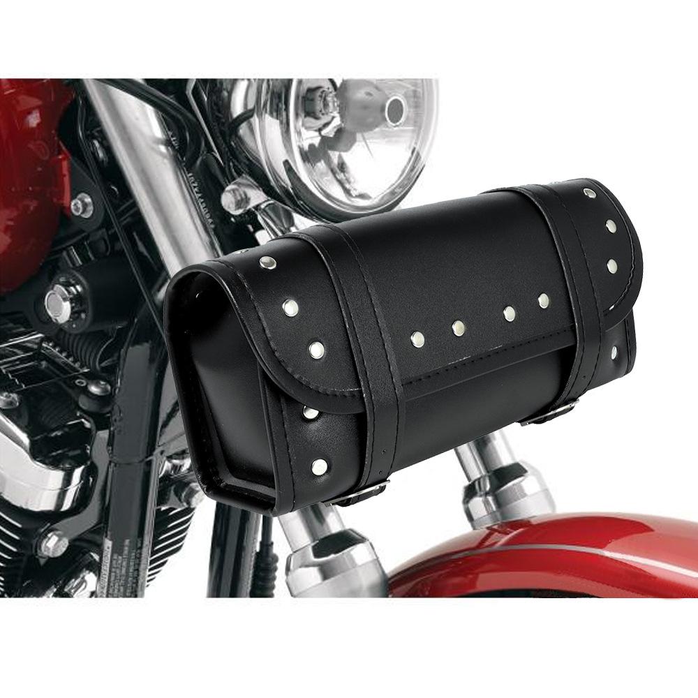 Black Retro Motorcycle Cruiser Tool Bag Tube Shape Handlebar Front Fork Bag Motorcycle Off-road Mini Buckle Hanging Bag Latest