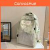 Unisex Geometric Pattern Canvas Backpack With Grid And Cartoon Dog Cat Print Design For School And Outings