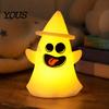 Battery Operated Ghost Light Halloween Witch Hat Light, Spooky LED Decorative Lamp, with Cartoon Night for Holiday Party Decor