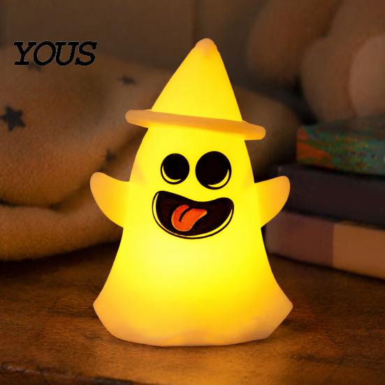 Battery Operated Ghost Light Halloween Witch Hat Light, Spooky LED Decorative Lamp, with Cartoon Night for Holiday Party Decor