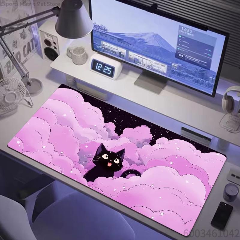 Cute Black Cat Gaming Mouse Pad Kawaii Animal NonSlip Desk Mat Extended Keyboard Pad for Cat Lovers