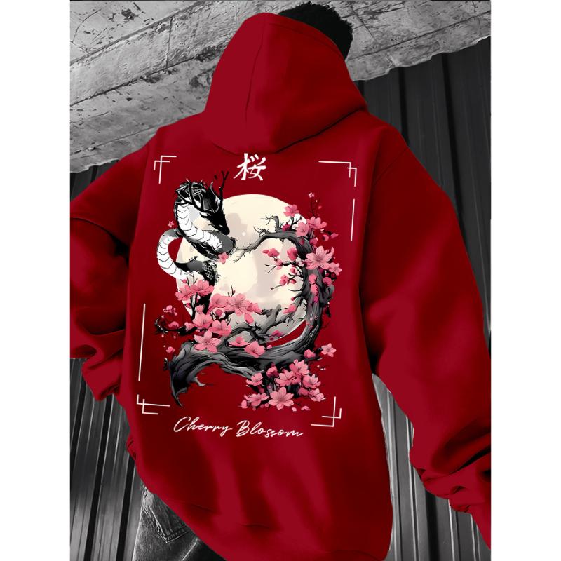 2026 Vintage Dragon Sakura Cherry Blossom Print Hoodie Unisex Harajuku Streetwear Pullover Hooded Sweatshirt Men Women Casual Long Sleeve Top
