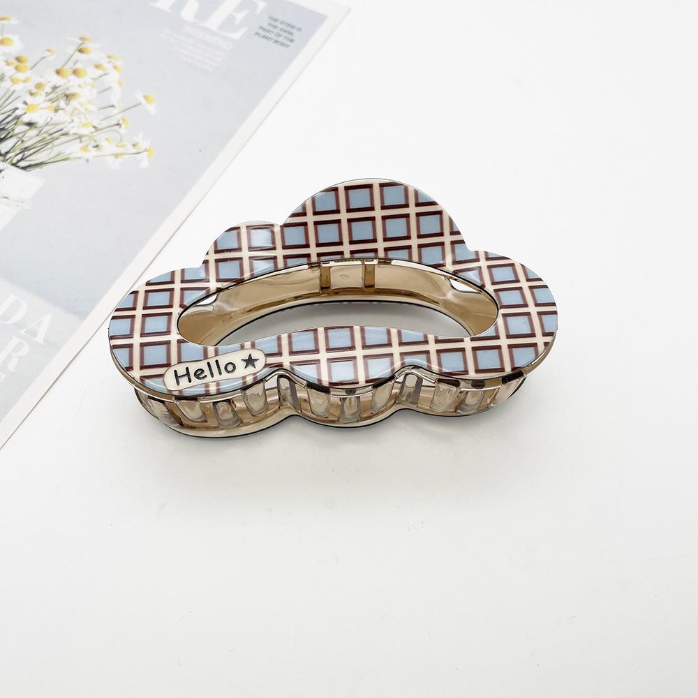 XL Vintage Hairpin Shark Clip - Imitation Acetate Plate with Cloud Plaid Pattern for Women