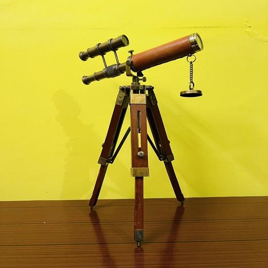 22,86 cm Nautisches Doppelfass-Teleskop, Spyglass-Teleskop, Holzstativständer, Teleskopbüro, Heimdekoration
