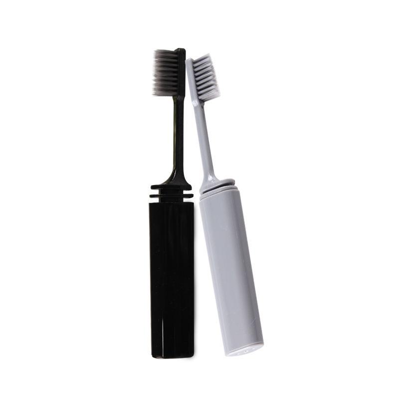 Brosse à dents de voyage portable en charbon de bambou à poils souples avec étui