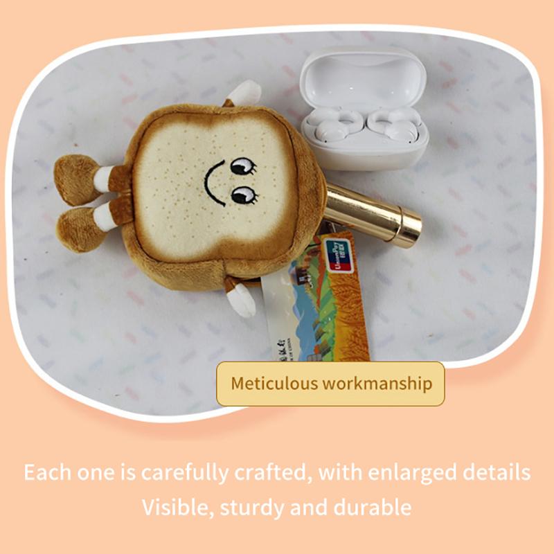 Plush Purse Toast Bread Lovely Mini Coin Portable Plush Key Card Earphone Storage Bag Wallet Pendant Keychain Girls Gifts Toys