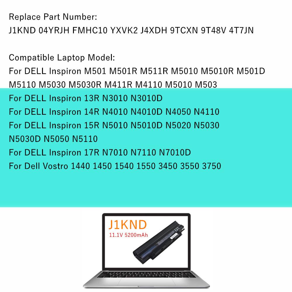 New Laptop battery For Dell Inspiron N5020 N5030 N5040 N5050 N4010 N5010 N5110 N7010 N7110 For Vostro 1450 3450 3550 3750 J1KND