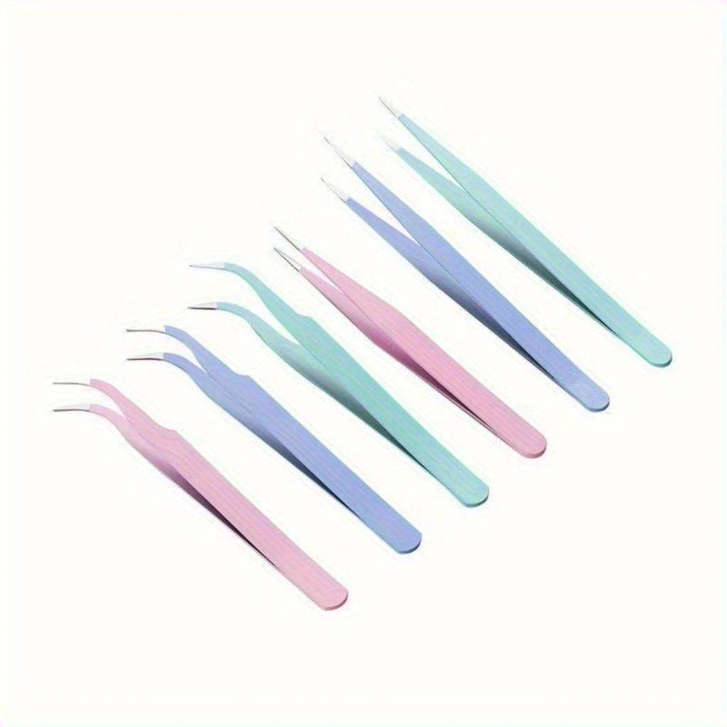 2 szt. Precyzyjne Pęsety ze Stali Nierdzewnej, Kolorowy Scrapbook, Prosta i Zakrzywiona Główka, Różowy/Niebieski/Fioletowy/Biały/Czarny