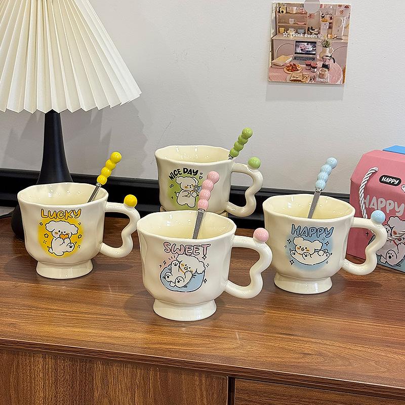 Cute Line Puppy Mug High Looking Ceramic Cup for Girls Birthday Gifts for Best Friend Practical Souvenirs