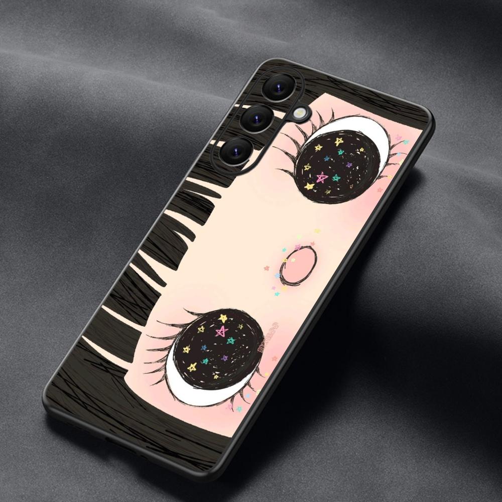 Big-eyed Cute Girl Cartoon Design Phone Case For Samsung Galaxy S26 S25 S24 S23 S22 S21 Plus Ultra Note20 Soft Black