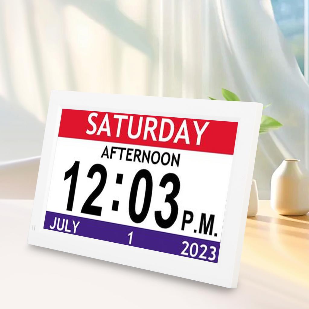 7 Inch Digital Clock with 12 Alarms, Unabridged Calendar Clock for the Eld ly and Ev yone, Auto Dimming, Am ica Large Display Clock with