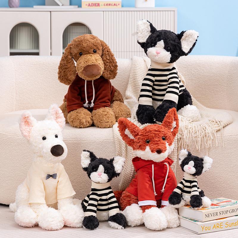 Cute Cartoon Dog Fox Cat Hoodie Decoration Plush Doll Pillow For Kids Gift And Collectors