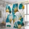 1pc Ginkgo Biloba Shower Curtain - Blue & Gold Design, Moisture-Resistant Polyester, 71x71", 12 Hooks, Easy To Clean