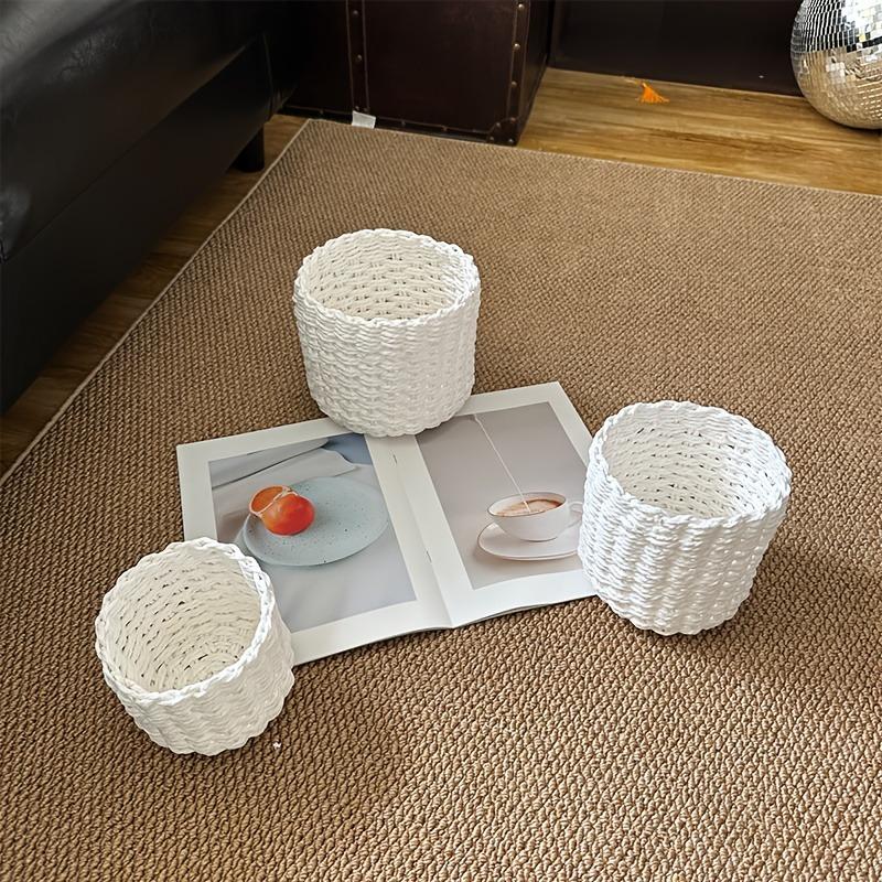 3pcs Set Cylindrical Paper Rope Woven Storage Baskets for Various Storage and Organization Scenarios Desk Cosmetic Organization