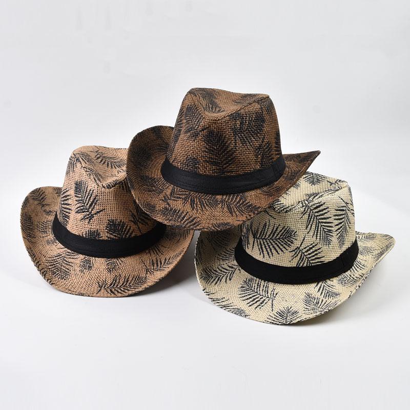 Cappello da Sole Casual da Spiaggia Primavera Estate Trilby Jazz Cappello da Cowboy con Tesa Arricciata Protezione Solare da Esterno Cappello di Paglia