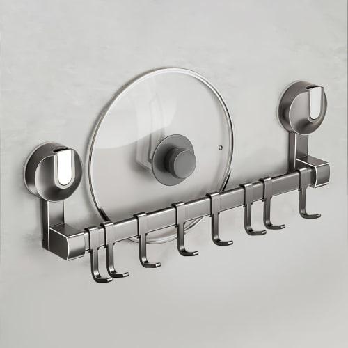 Strong Aluminum Kitchen Tool Hooks with Suction Cups, Waterproof and Rustproof, Kitchen Storage Rack for Cookware, Pot Lids, Wall-Mounted, Adjustable