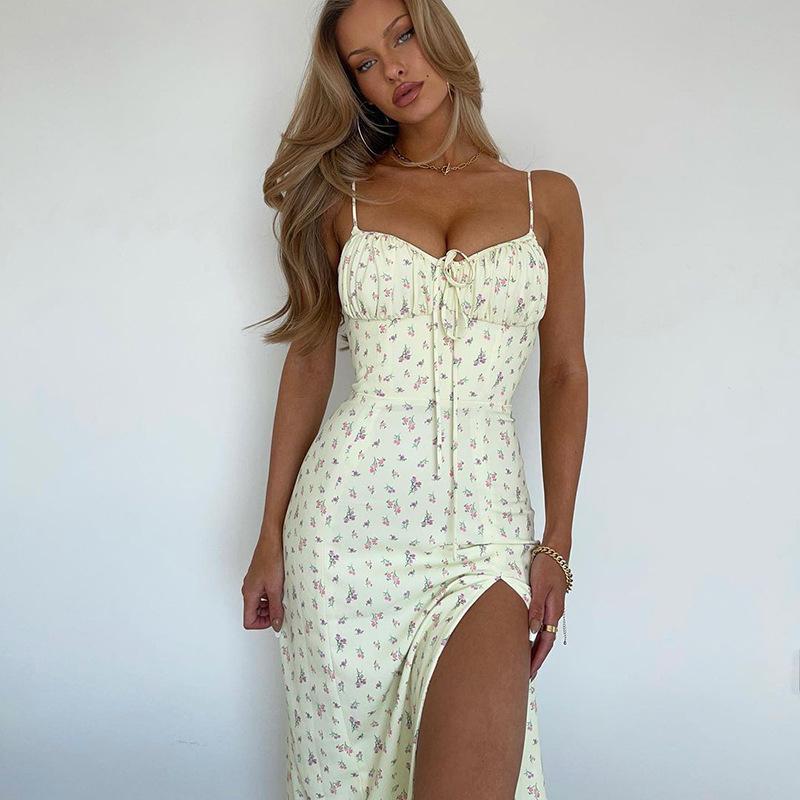 Sommer 2025 Blumenkleid mit Schlitz – Sommerkleid für Damen im europäischen und amerikanischen Stil