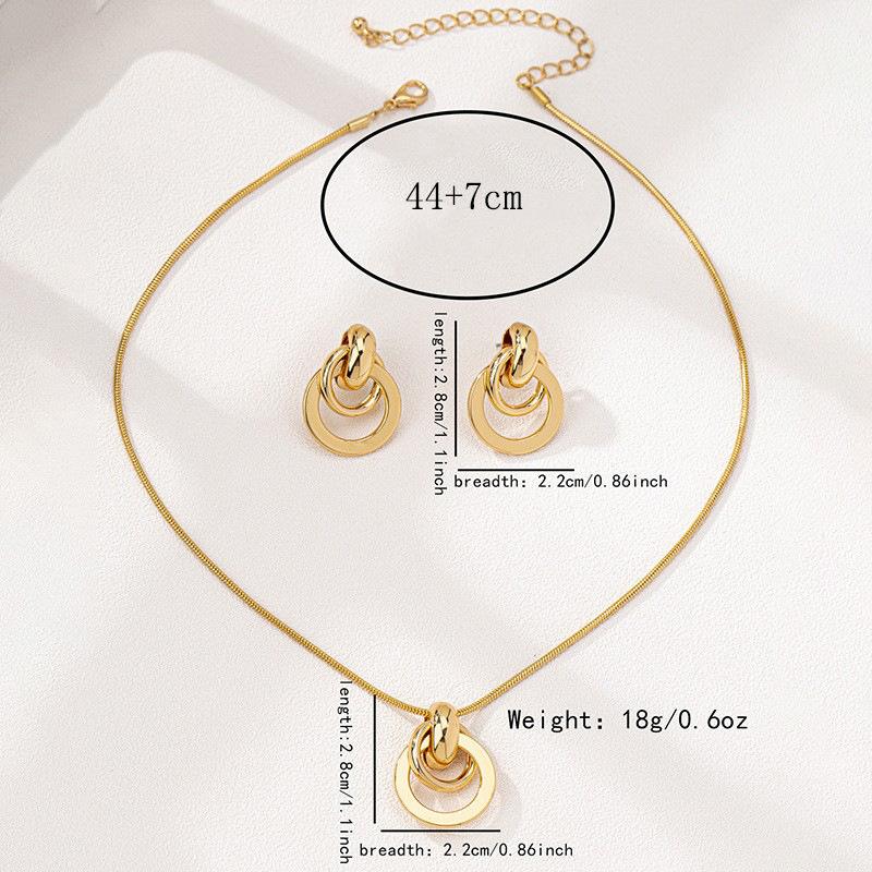 1 Set of Fashioneleganteasiest for Match Metal Geometric Circle Women's Necklace Earrings Jewelry Suit