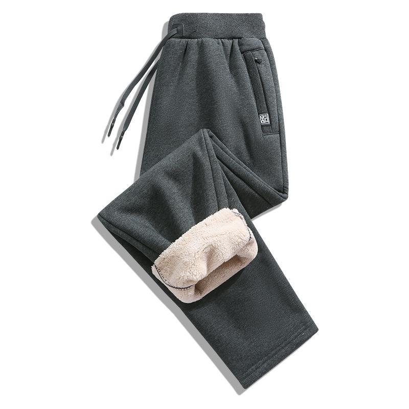 Men's Fleece-Lined Winter Thermal Trousers Thickened Straight-Leg Long Pants Outerwear Cotton-Lined Trousers Men's Sports Sweatpants