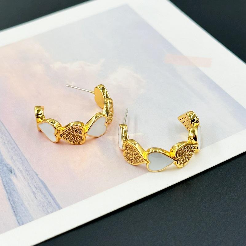 High-End Light Luxury Women S Earrings Drop Glaze C-Shaped Micro-Zircon Love Stud Earrings