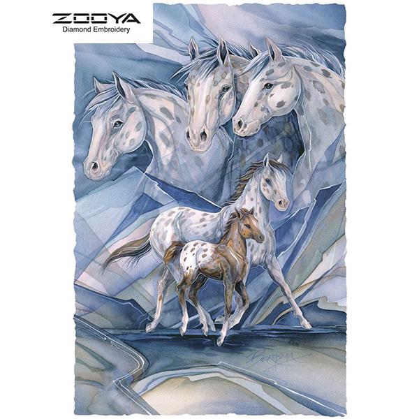 

ZOOYA 3D Алмазная вышивка Картина Вышивка крестом Круглый горный хрусталь Картина Животное Лошадь