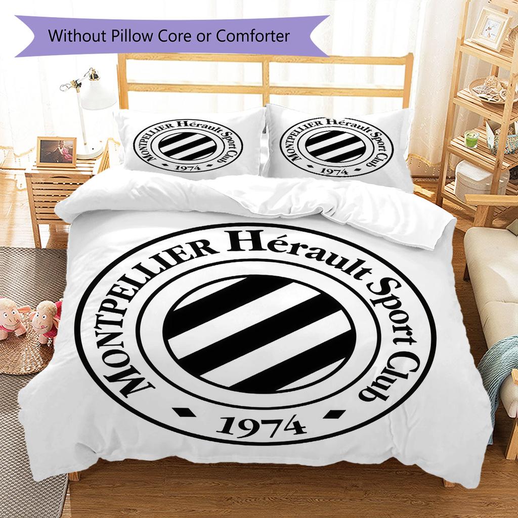 Montpellier HSC Logo Bedding Quilt Set Quilt Cover Pillowcase Home Decoration Birthday Gift (1 * Duvet Cover + 2 * Pillowcase, Without Core)