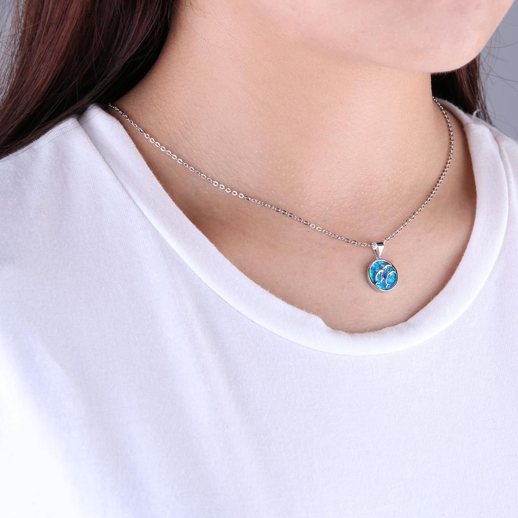 KELITCH Synthetic Opal Choker Necklace with Dolphin Pendant, 16-18" Chain Necklace (Blue)
