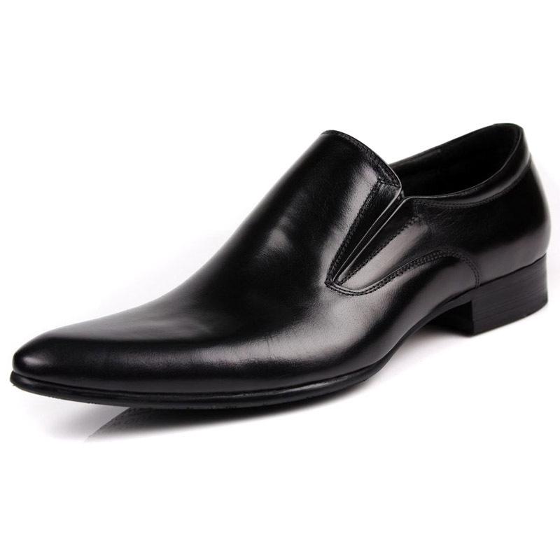 European Style Slim Fit Pointed Toe Full Grain Leather Slip-On Business Shoes