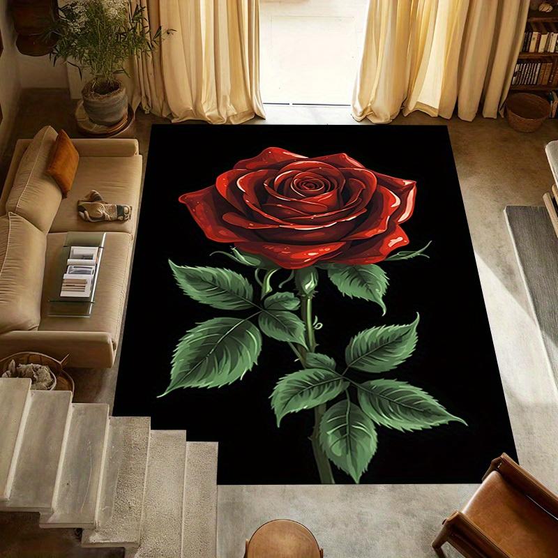 1pc Rose Bloom Themed Rug for Home Decor, Non-slip Office Carpet, Chair mat, Outdoor Mat, Christmas and Halloween gifts-0731136