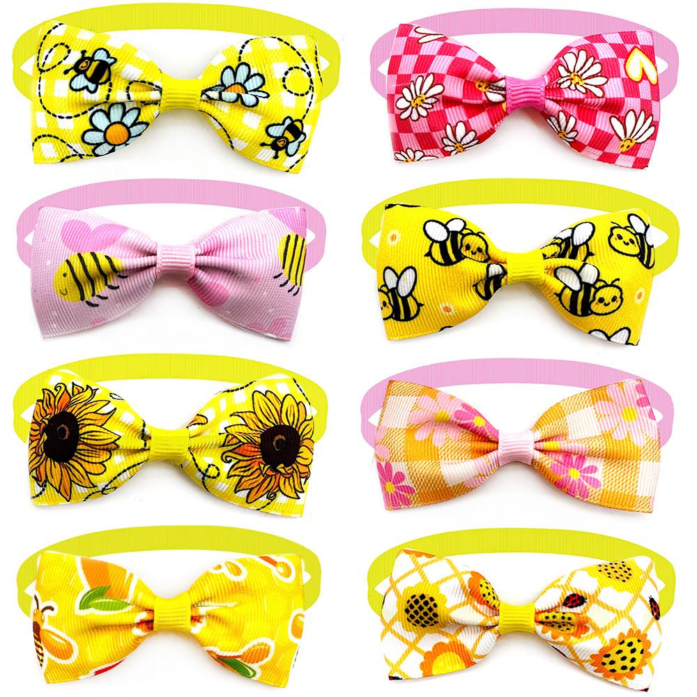50pcs Dog Bowties Cat Pet Grooming Bows Sunflowers Pattern Pet Products Flowers Style Dog Bows Dog Ties Supplies for Small Dogs