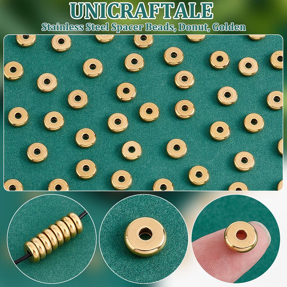 40Pcs Ion Plating(IP) 304 Stainless Steel Spacer Beads, Donut, Golden, 10x3mm, Hole: 3mm