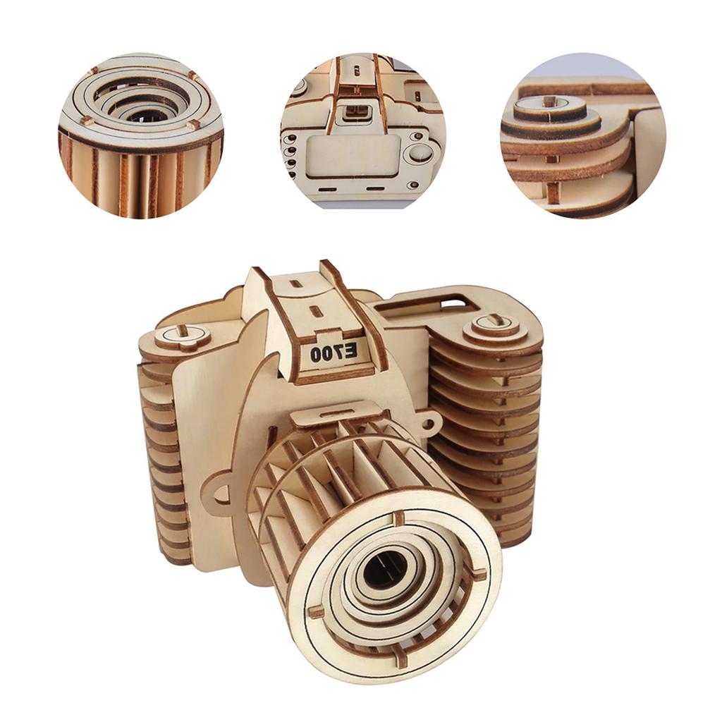 Wooden 3D Jigsaw Camera Model Puzzle Toy for Kid Child Educational Toys
