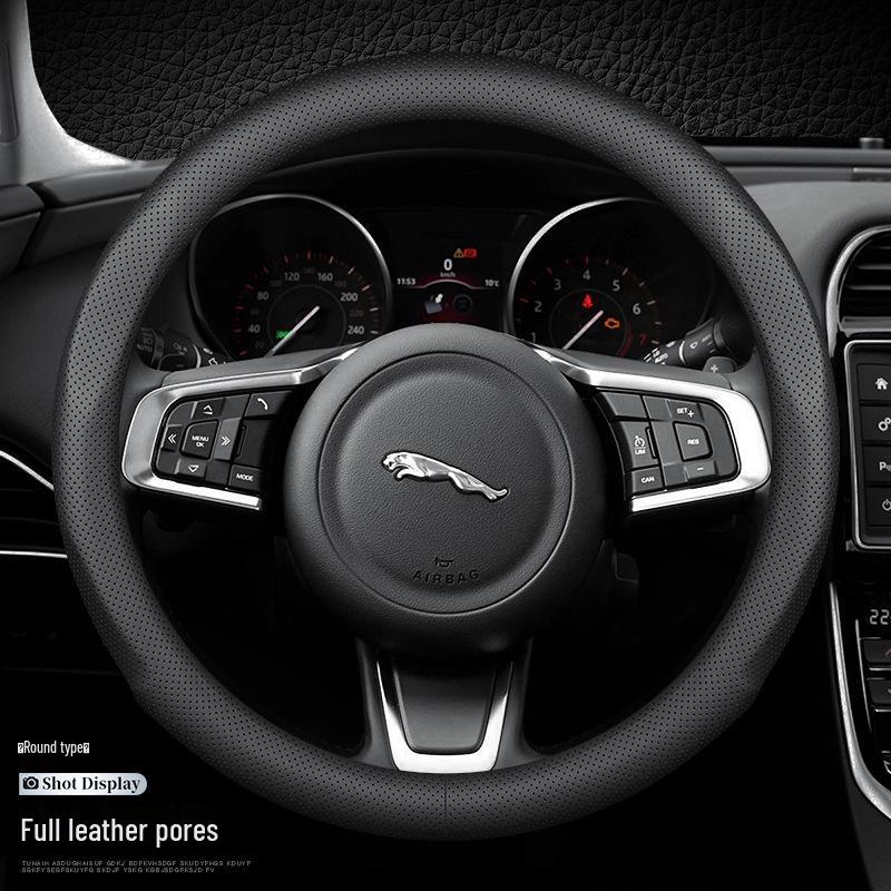 Jaguar Genuine Leather Steering Wheel Cover, Non-Slip, All-Season, Compatible with XF, F-PACE, XEL, XFL, XJ, XE.