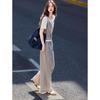 Women's Lyocell Linen Blend Faux Two-Piece T-Shirt & Wide-Leg Pants Set
