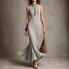  New European and American Collar Sleeveless Retro Women's Clothing Independent Station Ribbed Sleeveless Long Dress