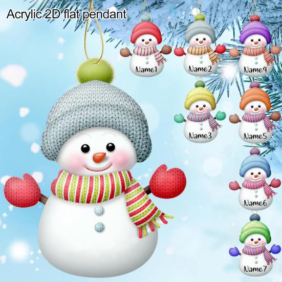 7 Pcs Snowman Christmas Ornament Personalized Family Name Acrylic Snowman Christmas Hanging Decoration for Xmas Tree Holiday Party Decor