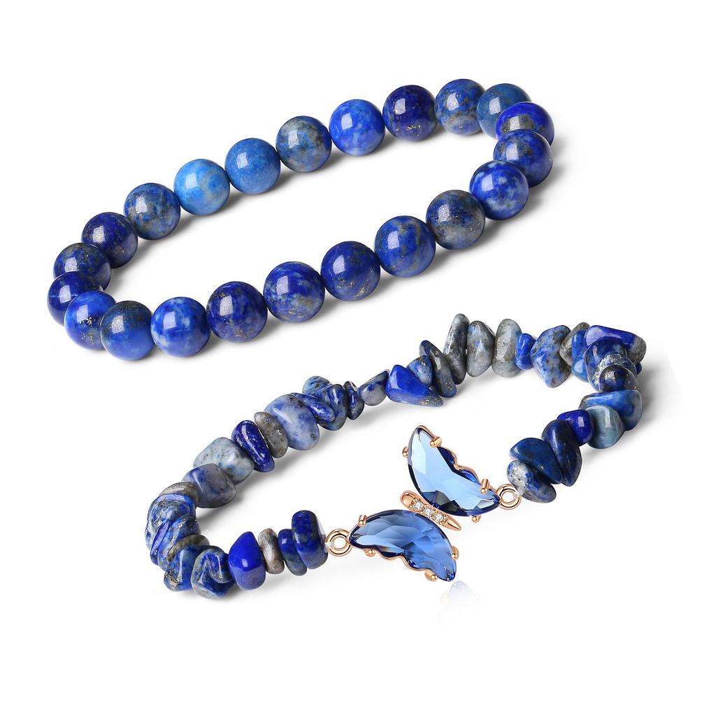 Trendigt Kristallsfjärilsarmband Unikt Kristallsfjärilsarmband med Naturstenspärlor för Modeälskare