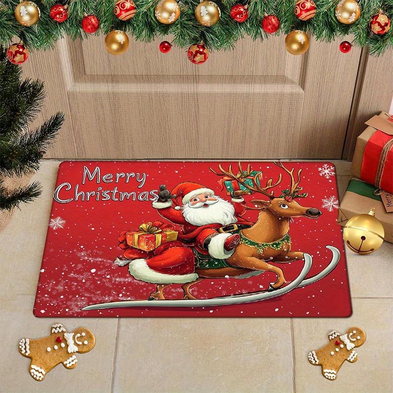 

Santa Claus Reindeer Flannel Doormat, Non-Slip Soft Rug for Entryway Kitchen Living Room Bedroom Bathroom Holiday Decor 40x60cm
