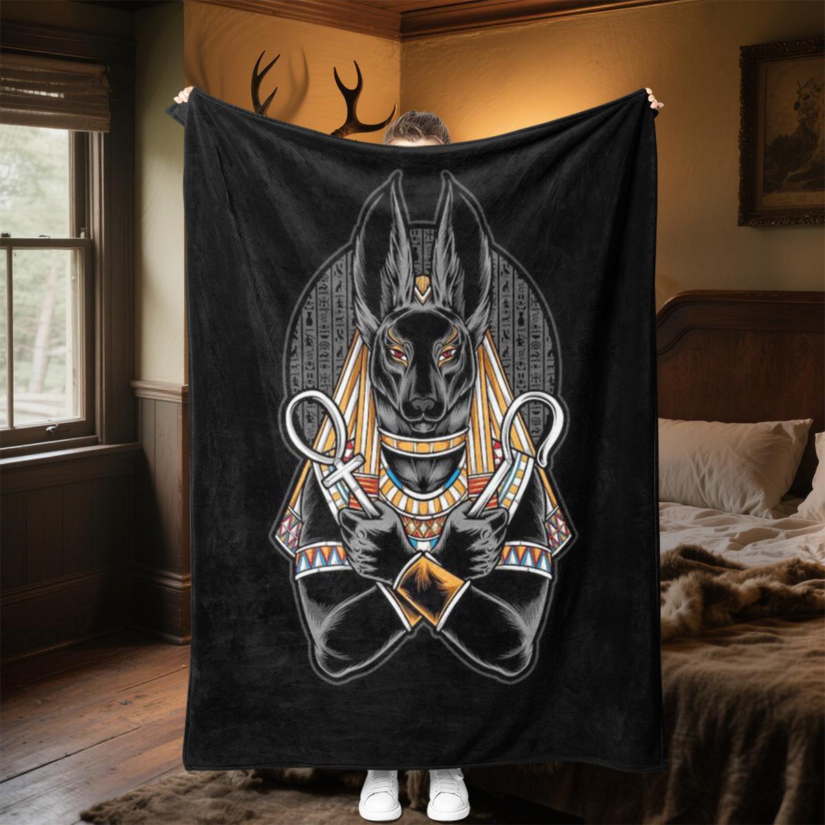 1PC Anubis Egyptian God Death Throw Blanket Soft Comfortable All Seasons Couch Office Travel Home Decorative Gift 80cm x 120cm